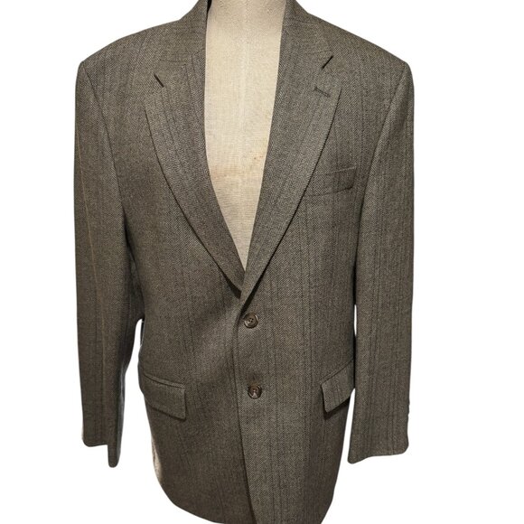 Ralph Lauren Green Label 100% Virgin Wool Herringbone Blazer Mens 42R Brown Twee